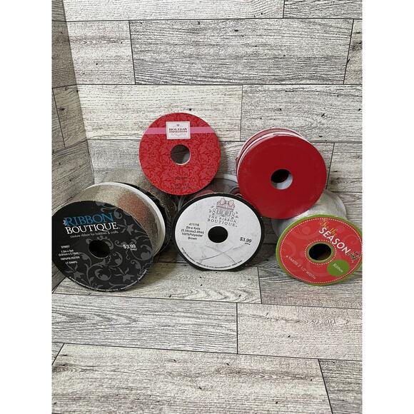 Mixed Ribbon Lot 7 Rolls Red White Gold Brown Christmas Valentines NOS - Picture 2 of 8